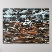 Peinture Navires dans une tempête par Alfred Fox