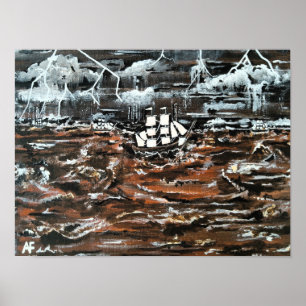 Poster Peinture Navires dans une tempête par Alfred Fox