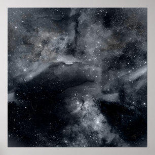 Poster Peinture Nebula en Galaxie noire blanche
