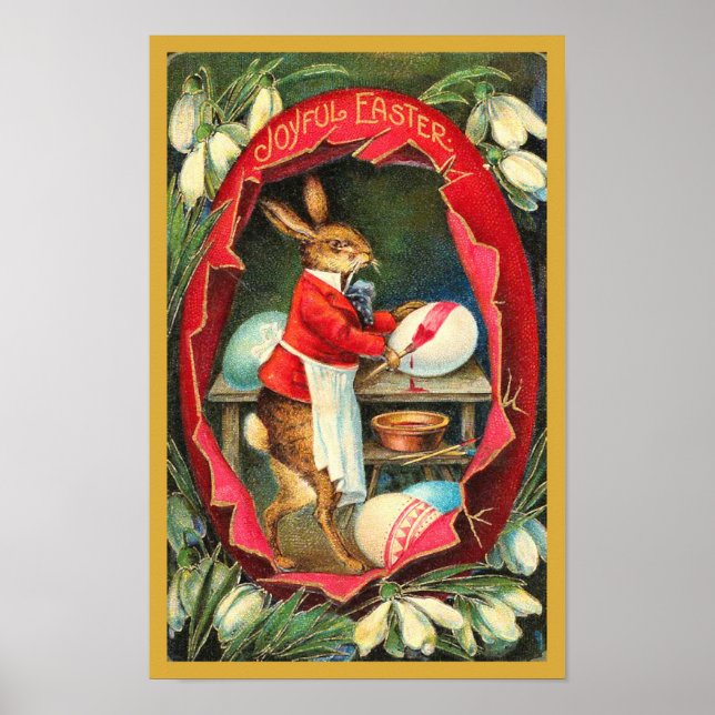 Poster Peinture Oeufs de Pâques Rouge Vintage Pâques (Devant)
