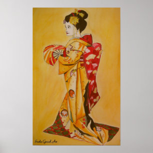 Poster Peinture originale d'art d'aquarelle japonaise de