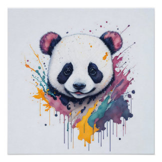 Poster Peinture Panda Splash Art