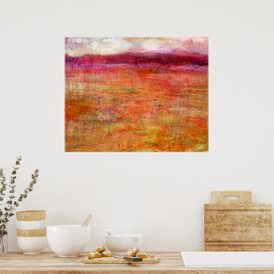Poster Peinture Paysage Abstraite rose orange
