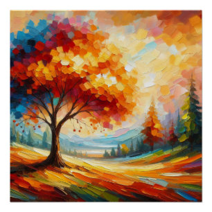 Poster Peinture Paysage Aux Couleurs Lumineuses