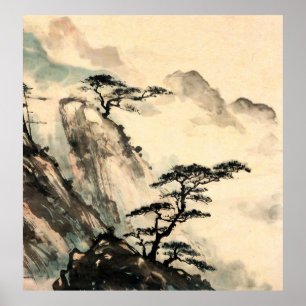 Poster peinture paysage chinois.chinois, peinture, japona