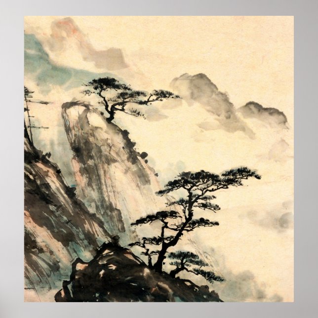 Poster peinture paysage chinois.chinois, peinture, japona (Devant)
