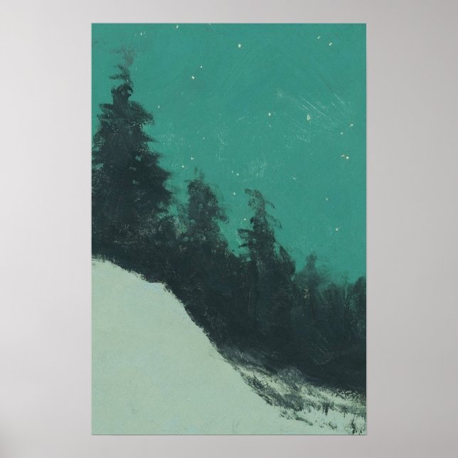 Poster Peinture paysage de montagne enneigée (Devant)