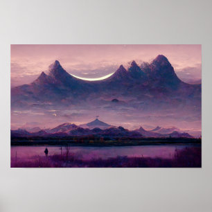 Poster Peinture paysage de montagne violet