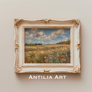Poster Peinture Paysage de prairie fleur sauvage Impressi
