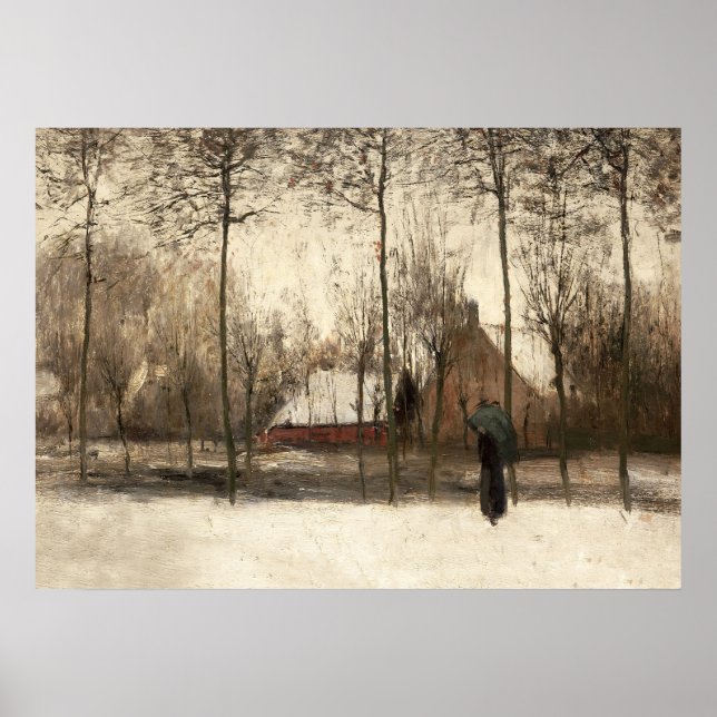 Poster Peinture paysage neigeux, Mur d'hiver Art (Devant)