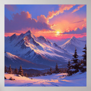 Poster Peinture paysagère dynamique du coucher du soleil