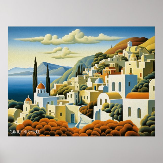 Poster Peinture pétrolière de l'île de Santorin Grèce Voy (Devant)