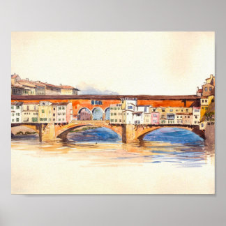 Poster Peinture Ponte Vecchio, Paysage de la ville Vintag