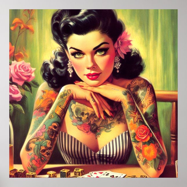 Poster Peinture Portrait en tatouage (Devant)