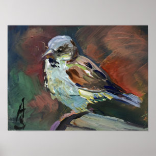 Poster peinture réaliste, moineau