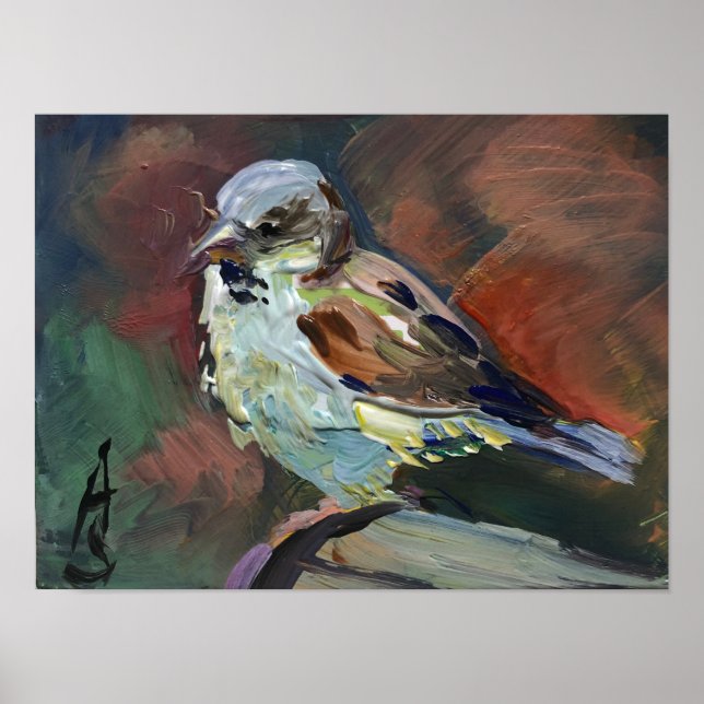 Poster peinture réaliste, moineau (Devant)