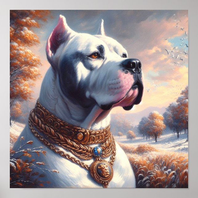 Poster Peinture rétro Dogo Argentino (Devant)
