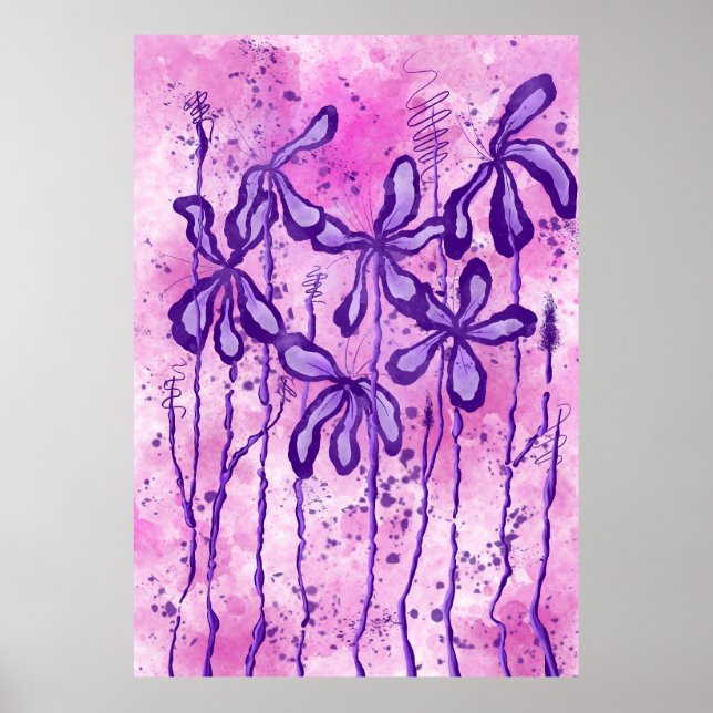 Poster Peinture rose / violet Splatter & Lys (Devant)