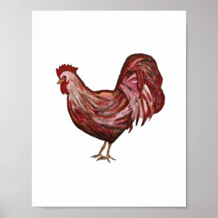 Poster Peinture rouge Rooster Art Décor Agritouriste Impr