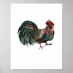 Poster Peinture rouge Rooster Art Décor Agritouriste Impr