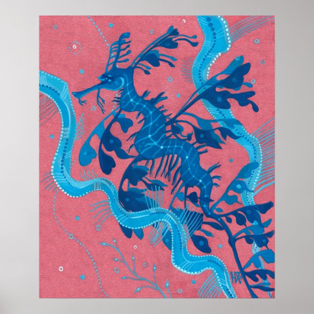 Poster Peinture sous-marine du poisson hippocampe Dragon  (Devant)