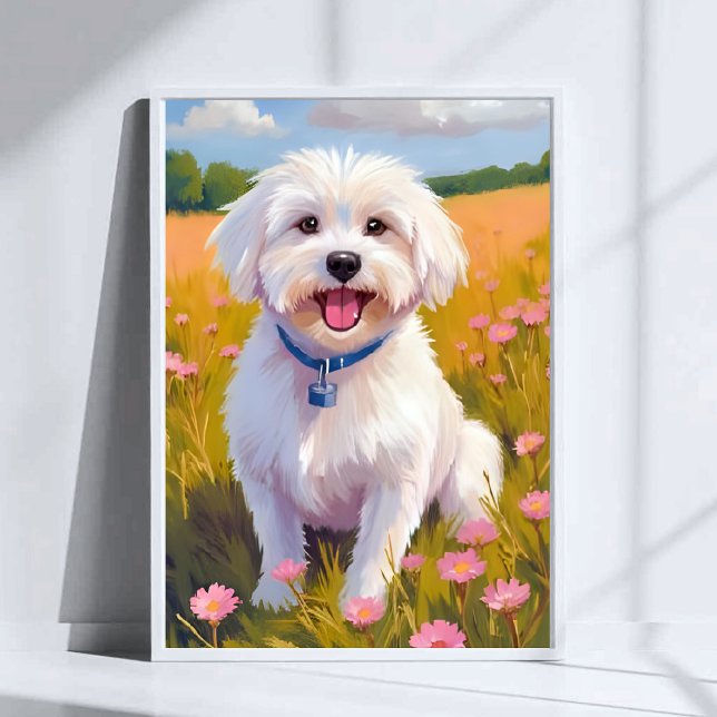 Poster Peinture sur le terrain de la fleur de chien malta (Créateur téléchargé)