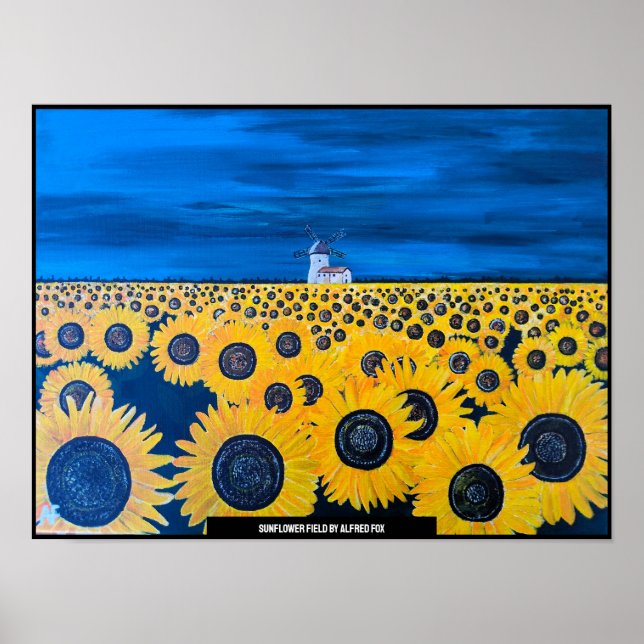 Poster Peinture sur le terrain de tournesol par Alfred Fo (Devant)