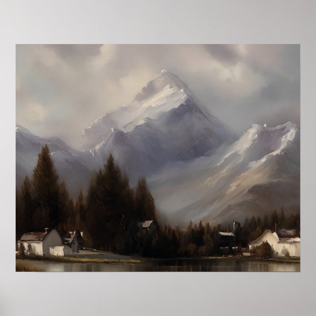 Poster Peinture sur neige au lac - Art d'hiver (Devant)