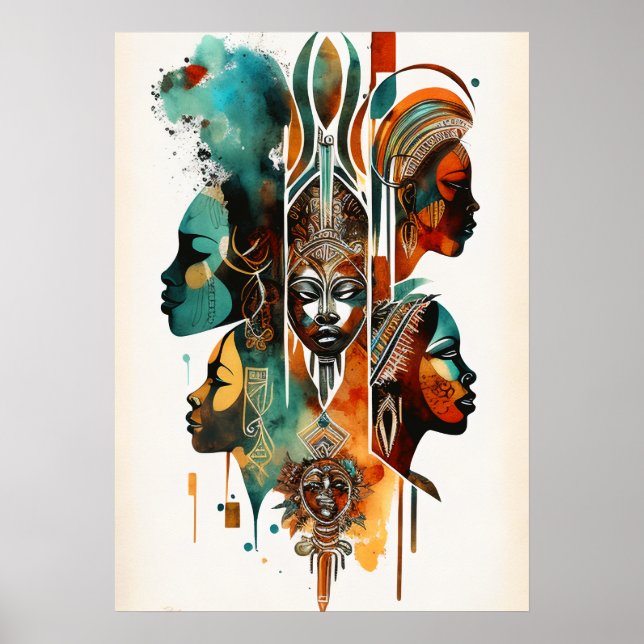 Poster Peinture Tribale Africaine, Art Contemporain (Devant)