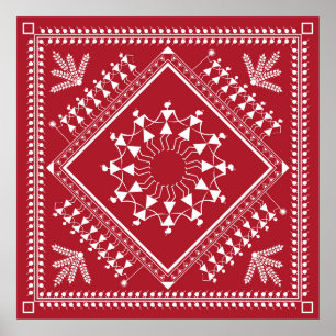 Poster Peinture tribale indienne. Warli Paintingart, indi