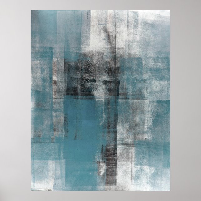 Poster Peinture Turquoise et noire d'art Abstrait "Décont (Devant)