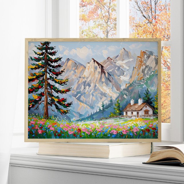 Poster Peinture vibre Montagne Fleur sauvage Art Cabine (Créateur téléchargé)