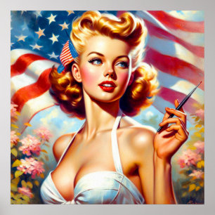 Poster Peinture vintage américaine pour filles