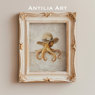 Poster Peinture Vintage de Pieuvre Rustique et Fantaisist