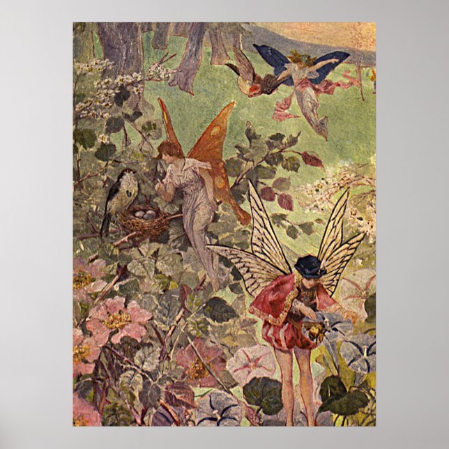 Poster Peinture vintage des fées et des fleurs (Devant)