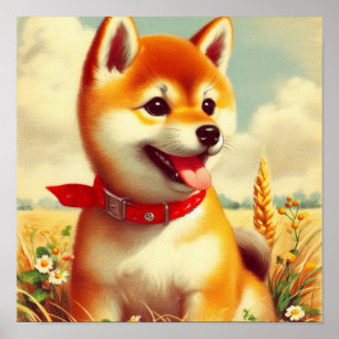 Poster Peinture vintage Shiba Inu