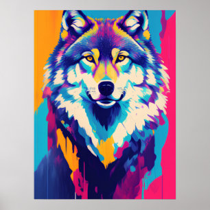 Poster Peinture Wolf Art Décoration, Arc-en-ciel coloré