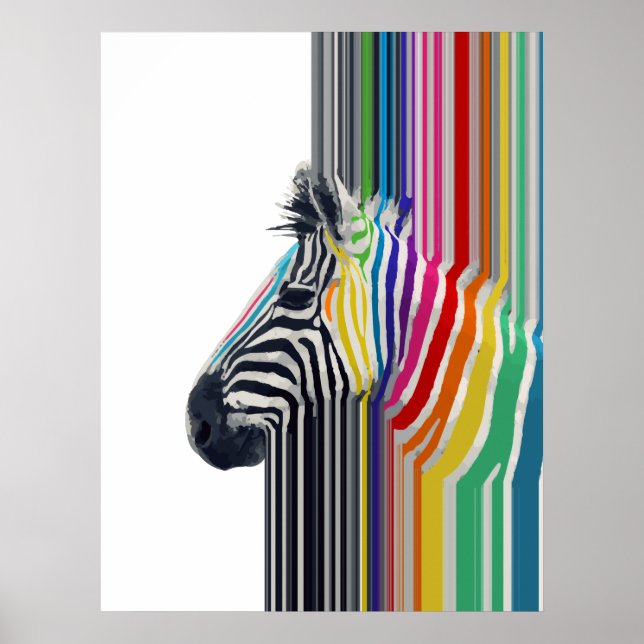 Poster Peinture Zèbre Colorée Grandes Vibrantes (Devant)