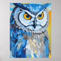 Peintures de portraits de hibou bleu