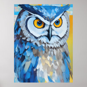 Poster Peintures de portraits de hibou bleu
