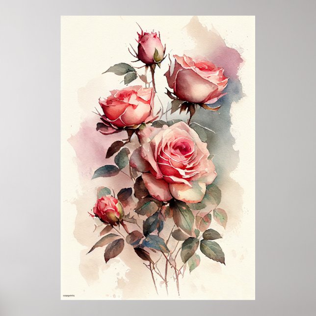 Poster peintures murales roses générées par ai style vint (Devant)