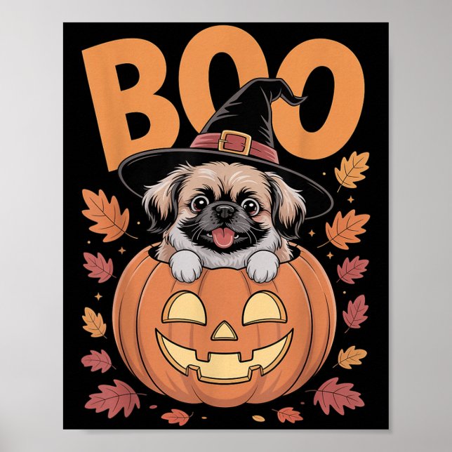 Poster Peke Costume On Pumpkin Halloween Pekingese  (Devant)