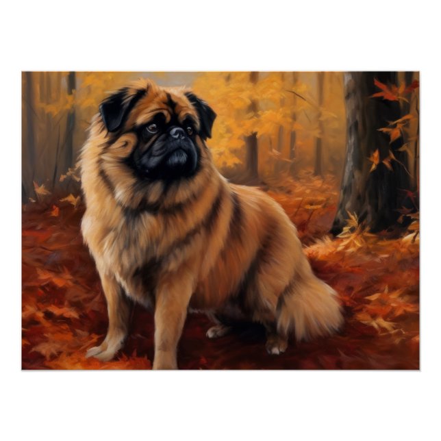 Poster Pekingese à l'automne Feuilles automne Inspire (Devant)