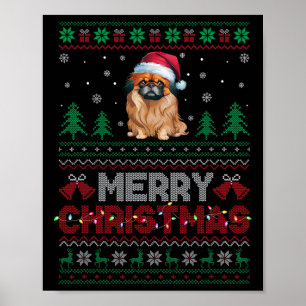 Poster Pekingese Amoureux de les chiens Santa Hat Arbre d