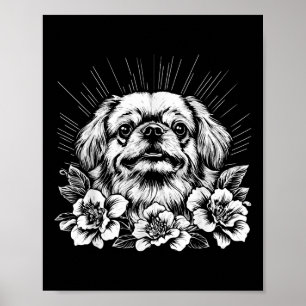Poster Pekingese Amoureux des chiens tatouage de style ré