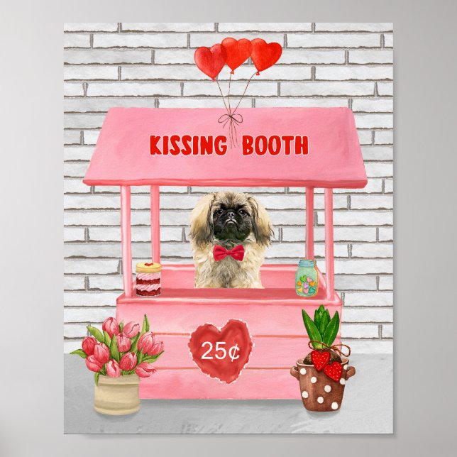 Poster pekingese Chien Valentine's Day Kissing Booth (Devant)