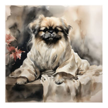 Pekingese Lounge dans un dessin en encre de soie R