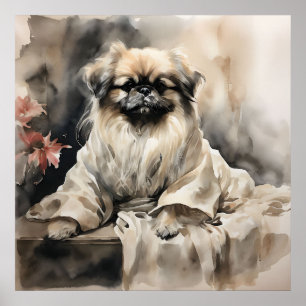 Poster Pekingese Lounge dans un dessin en encre de soie R