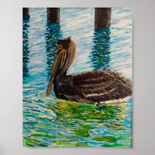 Poster Pelican au soleil des Florida Keys.