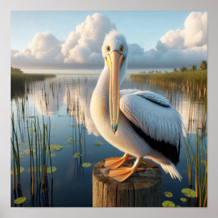 Poster Pélican blanc américain gracieux dans les zones hu